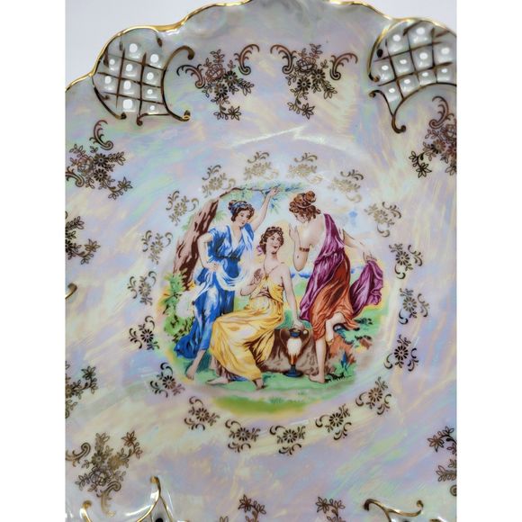 Vintage Three Fates Goddesses Pedestal Bowl/Plate - Picture 2 of 10